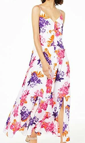 Bar III Womens Pink Floral Side Slit V-neck Maxi Dress 12 BHFO 8653