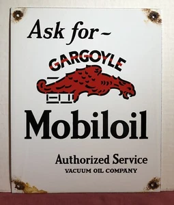 VINTAGE MOBILOIL MOBIL OIL VACUUM 12" PORZELLAN GARGOYLE GAS PUMP SCHILD MOBILGAS - Bild 1 von 6