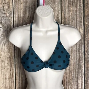 Xhilaration NWT Halter Swimsuit Bikini Top ~ Sz XS ~ Dark Teal ~ Black Dots - Picture 1 of 6