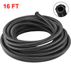 16Ft 6An Fuel Hose Oil Gas Air Line Nylon & Stainless Steel Braided Black