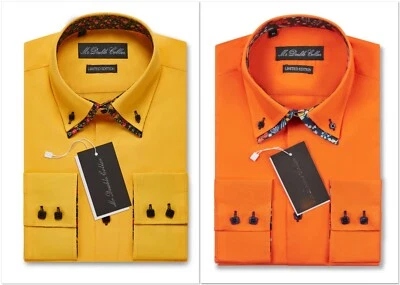 Camicia Formale Smart A Maniche Lunghe Gialla Con Fiori E Collo Doppio - Immagine 1 di 4