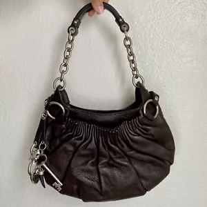 JUICY COUTURE Leather Hobo Bag Purse JC Y2K Charms Brown Shoulder Bag NWOT/MINT - Picture 1 of 11