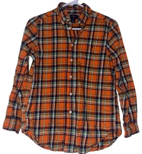 Ralph Lauren Boys 100% Cotton Long Sleeve Button Down Sz M 10/12 Orange Plaid - Picture 1 of 6