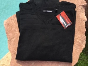 MURANO MANHATTAN COLLECTION BLACK V-Front Thin Knit Textured Sweater L - Picture 1 of 2