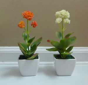 2 Topfpflanzen Kunststoff Kunstrasen Sukkulenten Gras (weiß orange) - Bild 1 von 3