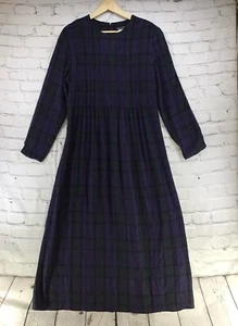 Positive Attitude Modest Dress Sheath Purple Green Plaid Tie Back Waist - Picture 1 of 10