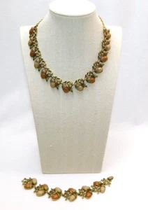 Collar y pulsera de colección Coro años 50 1960 bellota nudo bayas granja imitación madera - Imagen 1 de 12