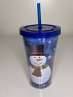 Snowman Double Wall Insulated Tumbler With Lid Straw 18 Oz