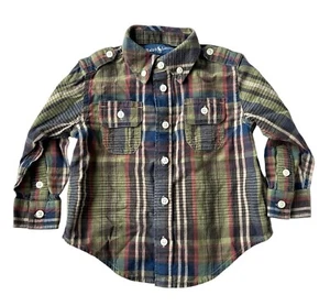 Ralph Lauren Green Blue Plaid Long Sleeve Button Up Collared Shirt Baby Boy 12M - Picture 1 of 4