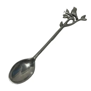 Metal Serving Spoon Bird on Branch India Silver Tone Kitchenware Utensil READ - Picture 1 of 12