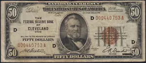 Fr.1880-D 1929 Cleveland $50 Federal Reserve Bank Note Fine - Picture 1 of 2