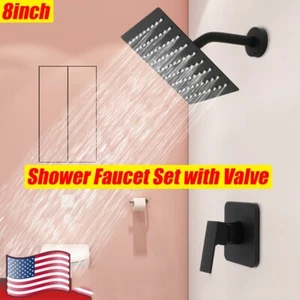 Wall Mounted Shower Faucet Set Black Rain Shower Head Combo with Mixer Valve Kit - Picture 1 of 14