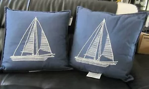 New - Target Throw Pillows - Set of 2 - Blue Sail Embroidered Pillows - 18 x 18 - Picture 1 of 5