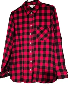 Camisa de franela suave a cuadros búfalo roja/negra azul marino antigua talla L - Imagen 1 de 3