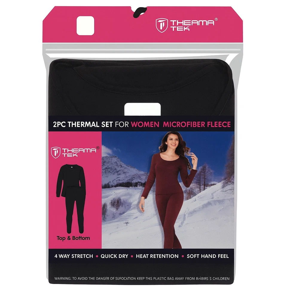Women Thermal Long Johns Underwear Set Microfiber Fleece Base Layer Top & Bottom - Image 1 of 1