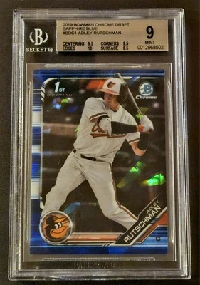 2019 Bowman Draft Sapphire Edition Adley Rutschman BDC1, Blue #/99, BGS Mint 9 - Image 1 of 3