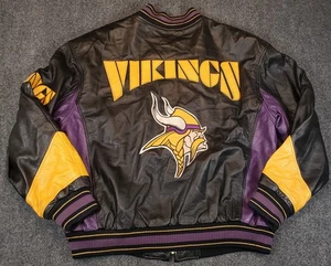 G-III Carl Banks Minnesota Vikings Leather Jacket Mens Large Black Bomber NFL - Picture 1 of 8