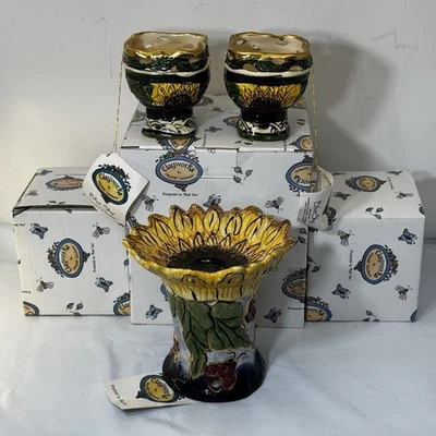 Heather Goldminc Sunflower Candle Holder Wax Warmer SET Of 3 Blue Sky Clayworks - Image 1 of 4