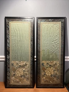 Pair Of 2 Antique Silk Embroidered Chinese  Panels Asian No Frames Included - Picture 1 of 11