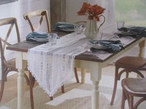 NWT Shabby Chic Rachel Ashwell White Eyelet 16 X 90 Table Runner Crochet Border - Picture 1 of 7