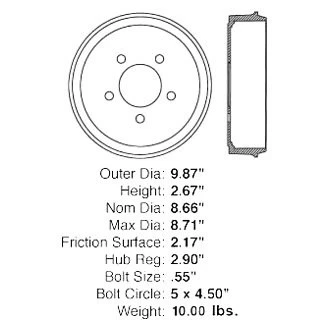 For Dodge Intrepid 1993-1997 Centric C-Tek Standard Rear Brake Drum — 第 1/1 张图片