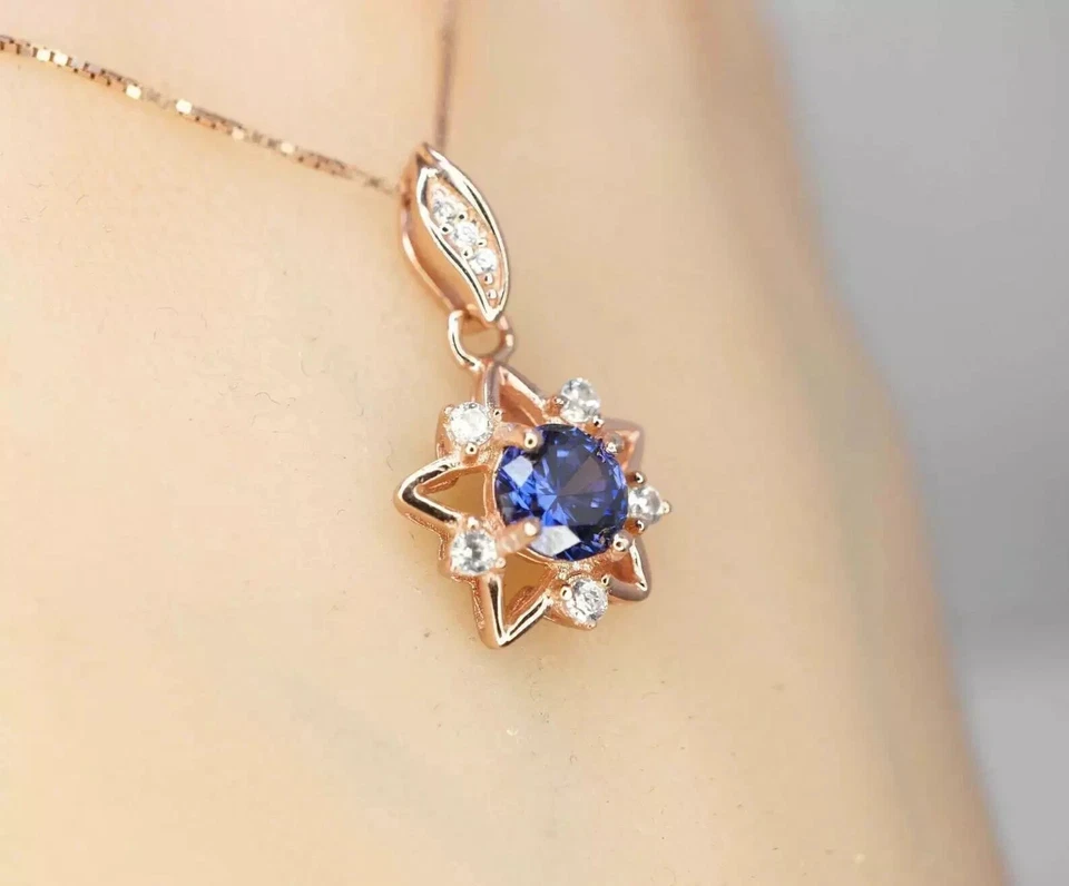 Trending 2Ct Round Cut Tanzanite/Diamond Women's Star Pendant 14K Rose Gold Over - Image 1 of 4