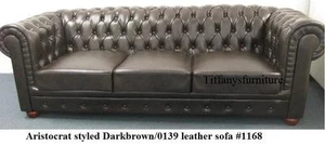 Gorgeous Aristocrat Styled Modern Dark chocolate brown top grain Leather Sofa  - Picture 1 of 9