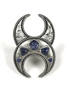 Obey Size 5 Antique Silver Zebu Horn Crescent Moon Blue Stone Ring Jewelry - Picture 1 of 5