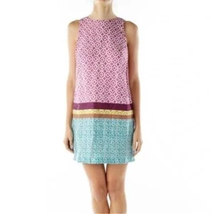 Vestido recto LOFT de lino sin mangas talla 10 estampado geométrico mixto tribal boho - Imagen 1 de 14