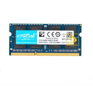 Crucial 4GB 2RX8 PC3L-12800S DDR3L 1600Mhz 1.35V Laptop Memory RAM SODIMM __+ - Picture 1 of 3