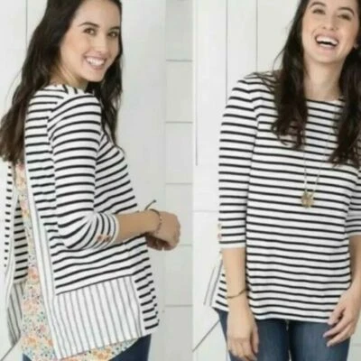 Usado en Excelente Condición Damas Matilda Jane Joanna Gaines Harvest Days Negro Rayas Floral Top XS Foto 1 de 4