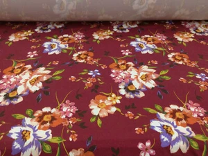 Double Brushed DTY Floral Spandex Stretch Apparel Fabric Burgundy Pink Orange M2 - Picture 1 of 1