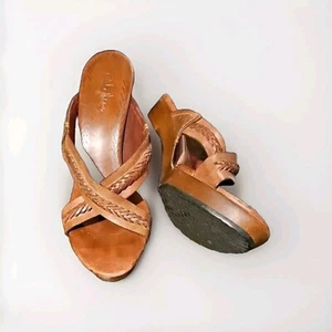 Cole Haan Wooden Platform Mules Sandals Heels 70s Women 8.5 D Brown Leather  22y - Picture 1 of 8