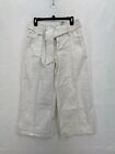 INC Pants Women's 6 Wide Leg Cropped White Stretch Fabric Belted Tie Waist NWT
