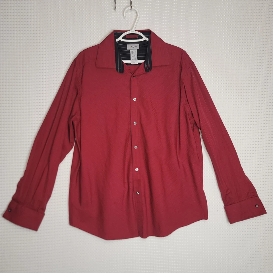 Claiborne LUXE Size XL Red Striped Dress Shirt French Cuffed Sleeves - Image 1 of 4