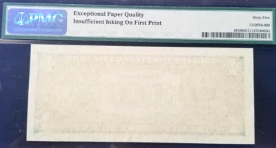 PMG 65 EPQ!  1957 BLANK BACK INSUFFICIENT INKING ERROR $1 SILVER CERT FR.1619 - Image 1 of 4