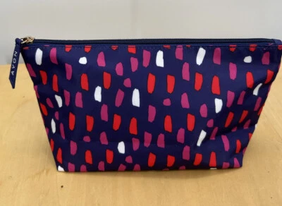 Avon Navy Confetti Pattern Makeup Bag GUC Zipper Closure - Image 1 of 4