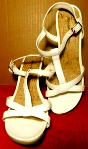 Montego Bay Club~Women's US Size 9W Strappy Stringback White Faux Leather Wedge - Picture 1 of 21