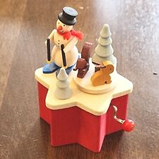 Graupner Christmas Snowman Wooden Crank Music Box Germany Squirrels 3.25" Works