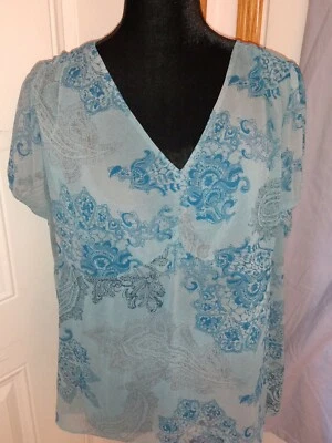 Blusa Daisy Fuentes 2x Aqua Multicolor Semi Transparente con Camisola Adjunta Manga S Foto 1 de 4