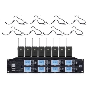 8 Channel UHF Stage Performance Headset Wireless Head Microphone System Black - Picture 1 of 3