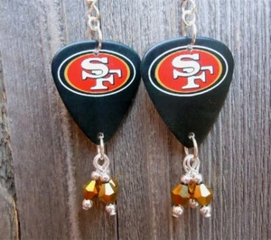 NFL 49ers SF schwarze Gitarren-Plektren mit goldenen Swarovski-Kristallen baumeln - Bild 1 von 3