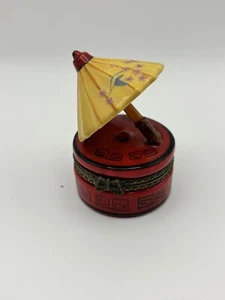 Caja de baratijas con ventilador baratija japonés Wagasa paraguas amarillo y rojo sombrilla - Imagen 1 de 6