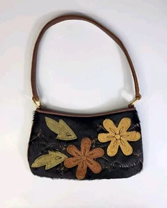 Bolso de hombro Preston & York para mujer de cuero floral negro pelo de becerro flor boho - Imagen 1 de 14