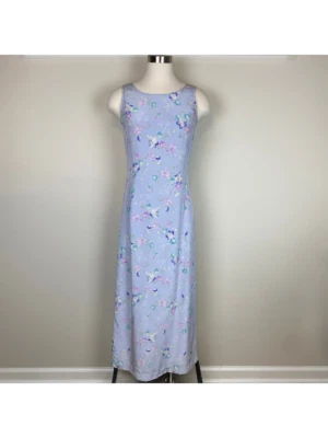 Laura Ashley Silk Maxi Dress Size 6 Sleeveless Lilac Blue Purple Floral Cottage - Image 1 of 4
