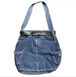 Handmade CARHART Denim Blue Jean Purse, Logo, Pockets, Embroidered Flowers, OOAK - Picture 1 of 11