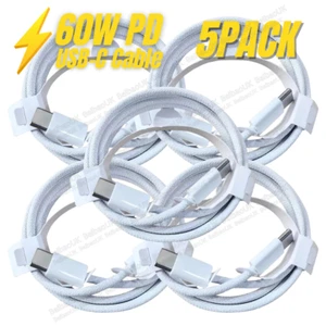5PACK 60W USB-C to USB-C Cable Fast Charge Cord For iPhone15/16/Plus/ProMax/iPad - Picture 1 of 11