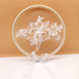 Ring Pillows Holders White Wood Lace Round Cushion Bearer Engagement Photo Props - Picture 1 of 26