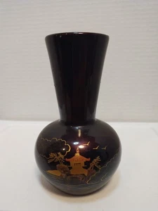 Japanische handbemalte 5 Zoll große Knospenvase signiert SHIMIZU schöne Mahagonifarbe - Bild 1 von 8