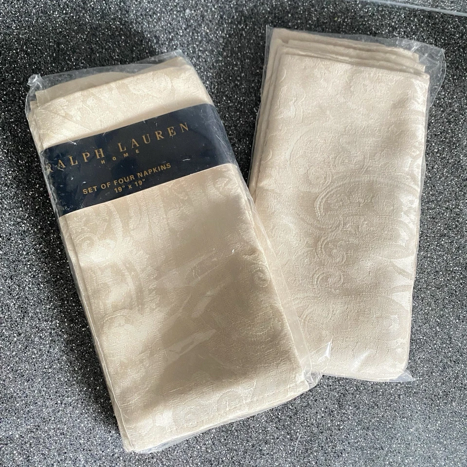 Ralph Lauren White Paisley Napkins 20x20 Cotton Blend Set of 4